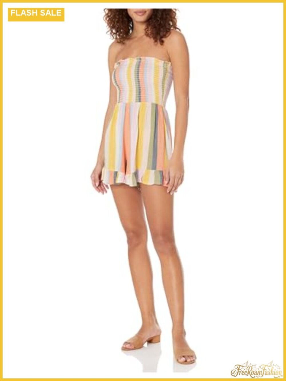 Strapless Smocked Bodice Romper with Ruffle Hem - Sleeveless, Rayon